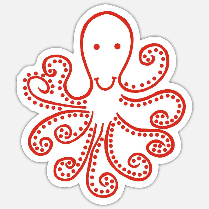 Strange red octopus - Sticker size S (10 x 10 cm) - white matte