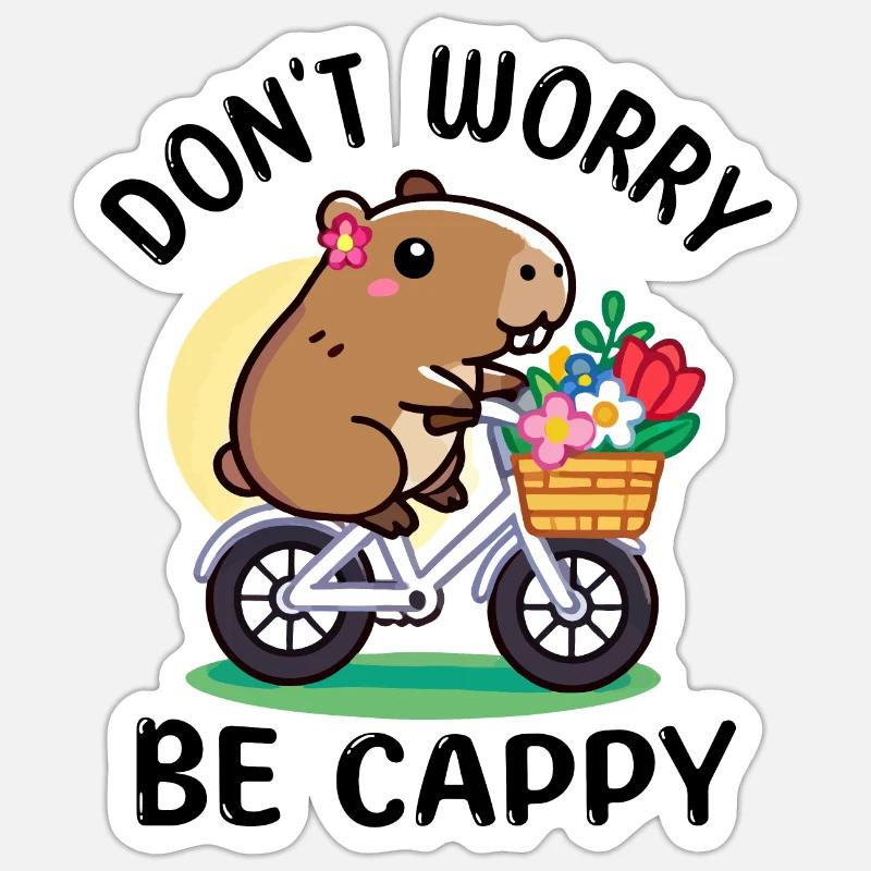 Capybara mignon à vélo avec des fleurs Sticker taille S (10 x 10 cm)