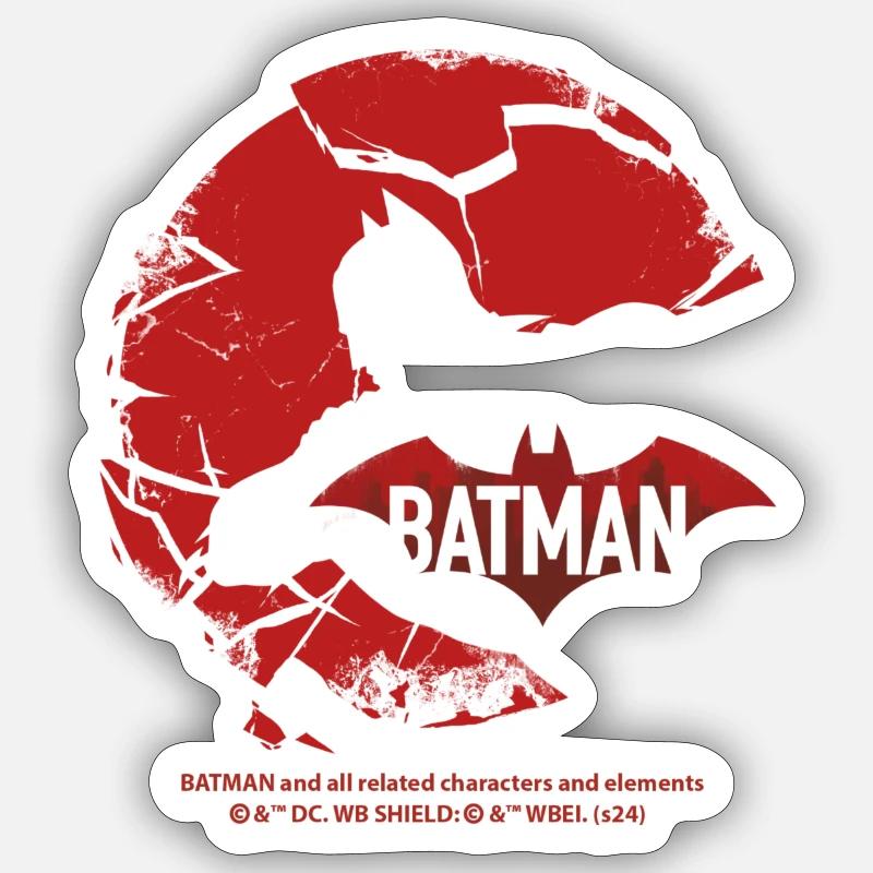 Batman Avec Verre Cassé En Design Rouge - Sticker taille S (10 x 10 cm) - blanc mat