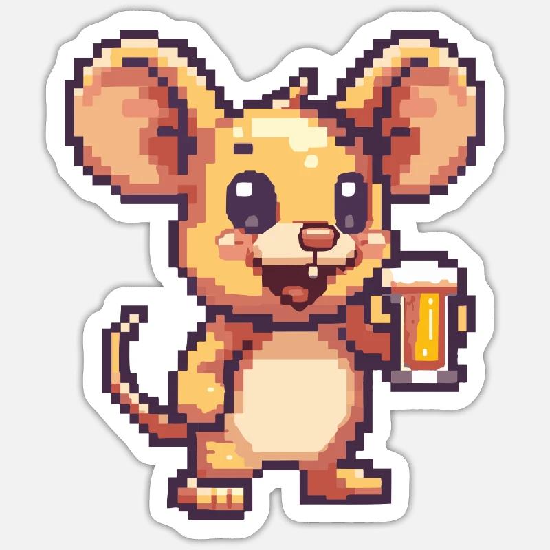 Mouse Beer Pixel - Sticker size S (10 x 10 cm) - white matte