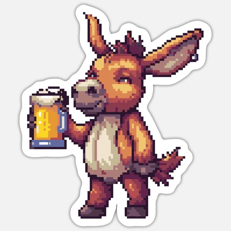 Esel Bier Pixel - Sticker Größe S (10 x 10 cm) - Mattweiß