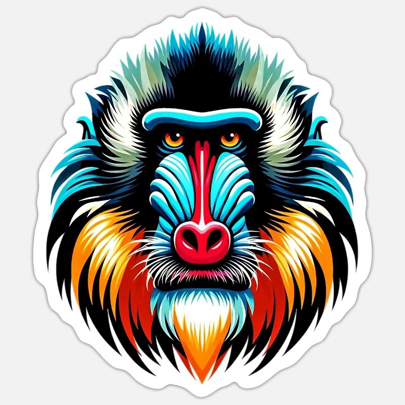 Singe mandrill - Sticker taille S (10 x 10 cm) - blanc mat