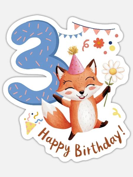 Kind Fuchs 3 Jahre 3. Geburtstag - Sticker Größe S (10 x 10 cm) - Mattweiß