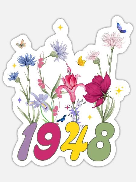 Geburtsjahr 1948 Wildblumen - Sticker Größe S (10 x 10 cm) - Mattweiß