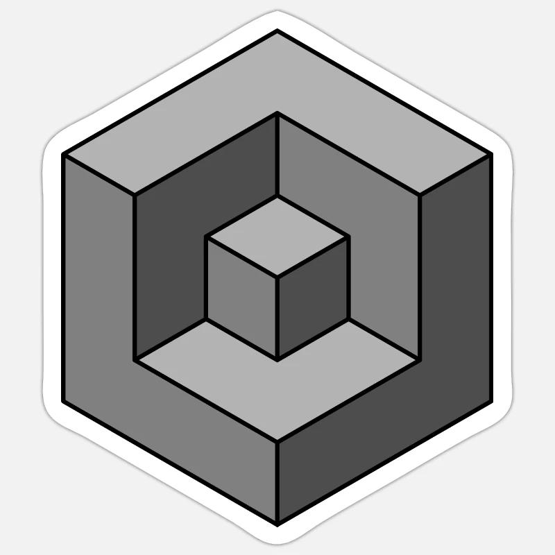 cube 3D gris - Sticker taille S (10 x 10 cm) - blanc mat
