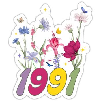 Année de naissance 1991 fleurs sauvages - Sticker taille S (10 x 10 cm) - blanc mat - Devant