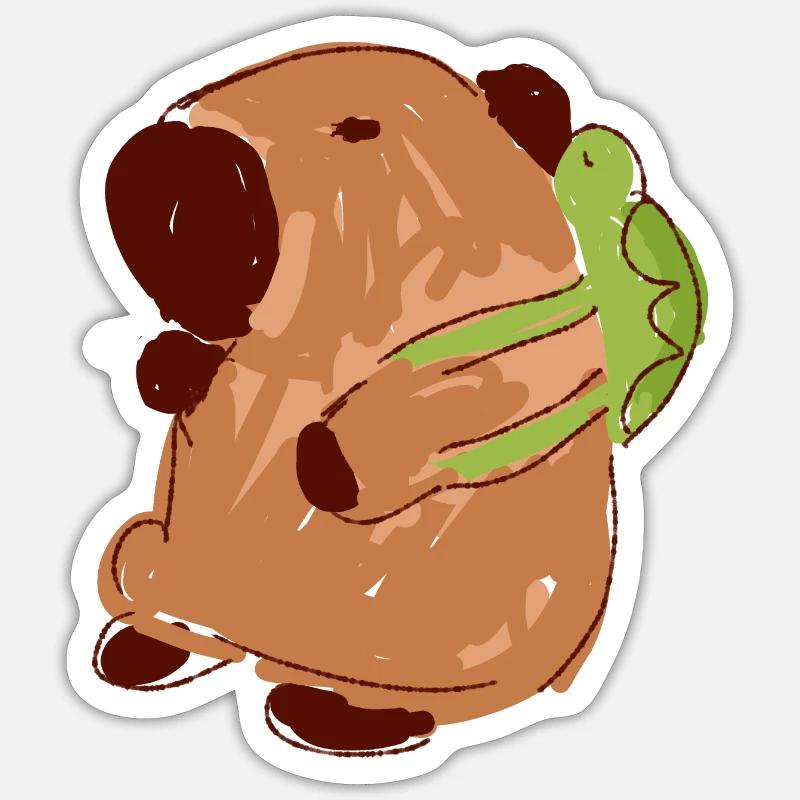 Capybara,sac à dos,tortue,capybara - Sticker taille S (10 x 10 cm) - blanc mat