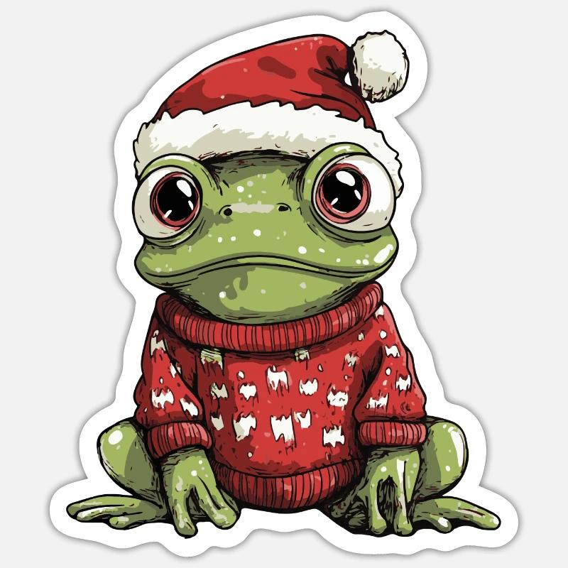 Frosch Weihnachten Comic Sticker Größe S (10 x 10 cm)