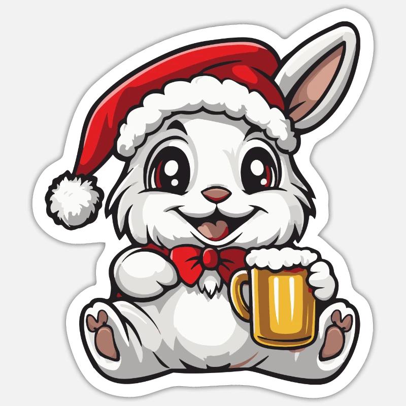 Bière de Noël Bunny - Sticker taille S (10 x 10 cm) - blanc mat