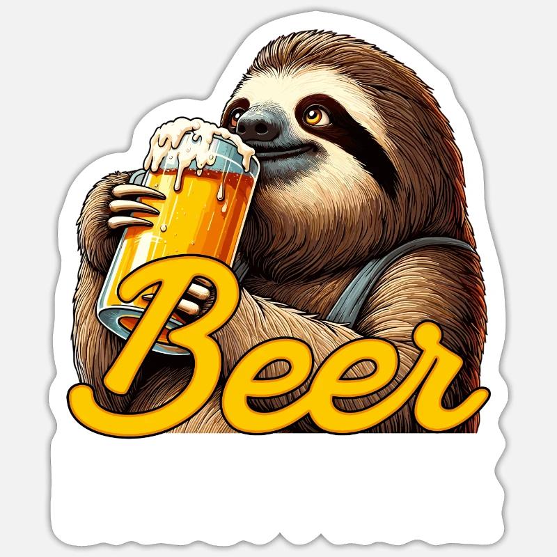 Happy Hour Bier Faultier Geschenk - Sticker Größe S (10 x 10 cm) - Mattweiß