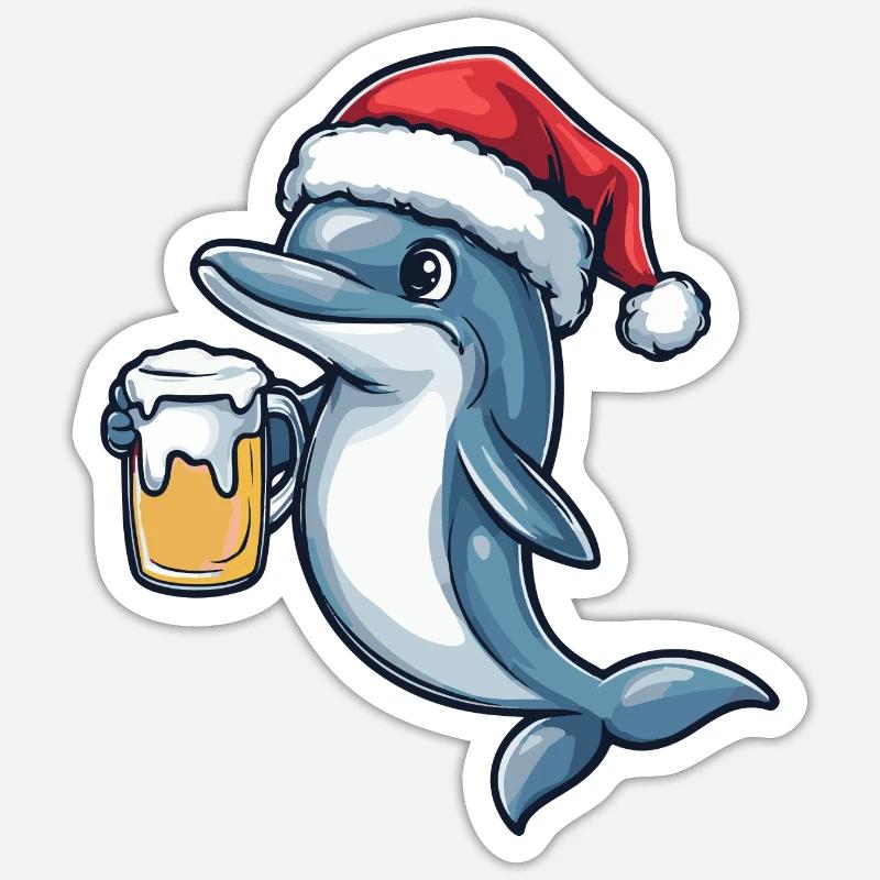 Bière Dolphin Noël - Sticker taille S (10 x 10 cm) - blanc mat