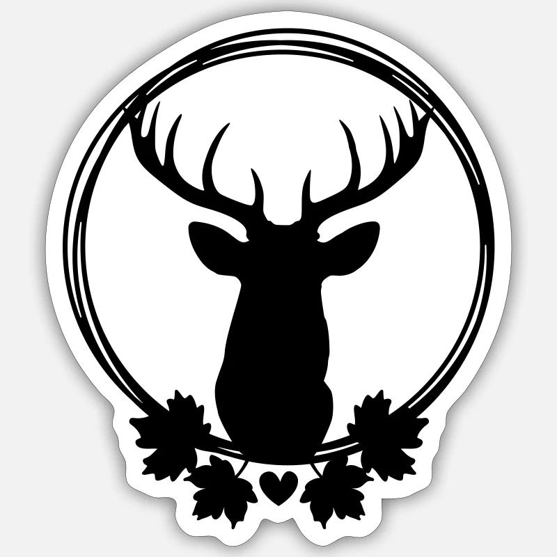 Kranz mit Hirsch - Sticker størrelse S (10 x 10 cm) - mat hvid