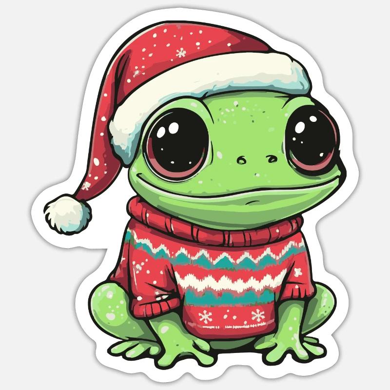 Frosch Weihnachten Comic Sticker Größe S (10 x 10 cm)