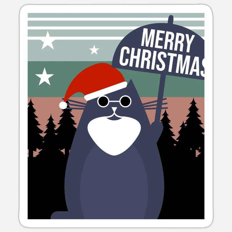 Joyeux Noël Chat - Sticker taille S (10 x 10 cm) - blanc mat
