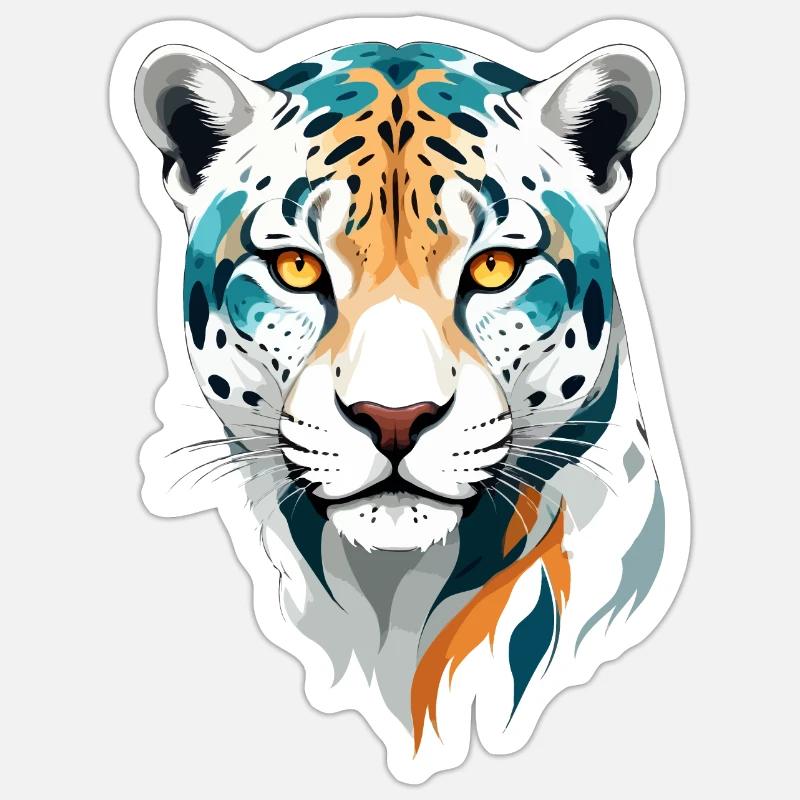 Leopard Vektor Kunst Lebendige Farben Illustration - Sticker Größe S (10 x 10 cm) - Mattweiß