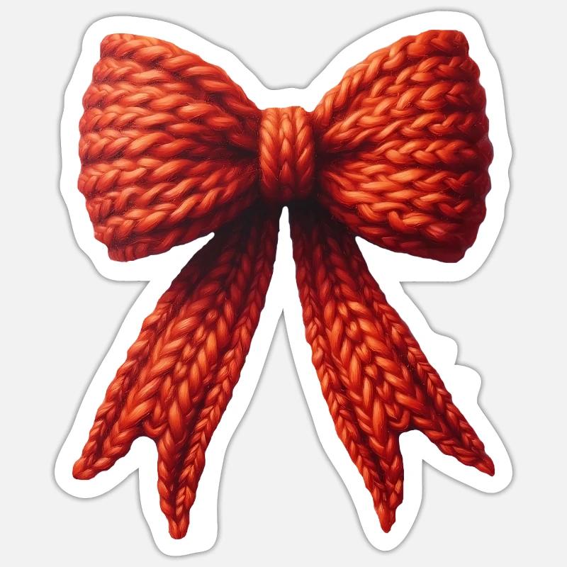 Knitted red wool mesh, red bow Sticker size S (10 x 10 cm)