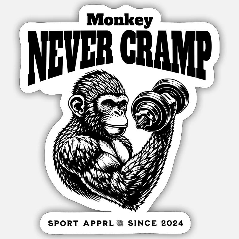 Monkey never cramp - Sticker Größe S (10 x 10 cm) - Mattweiß
