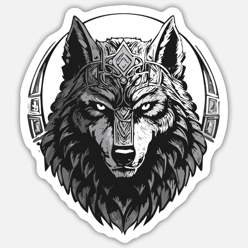 Walhalla Wolf Wölfe Odins Runen Nordischer Kompass - Sticker Größe S (10 x 10 cm) - Mattweiß
