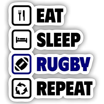 Essen Schlafen Rugby Wiederholen - Sticker Größe S (10 x 10 cm) - Mattweiß - Vorne