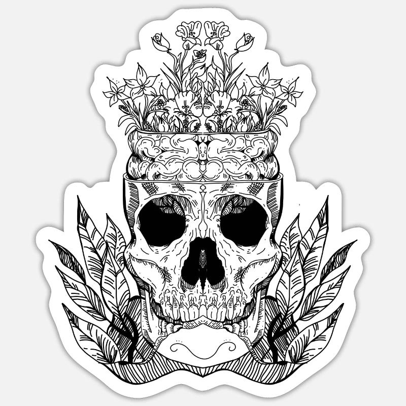 Crâne avec des fleurs - Sticker taille S (10 x 10 cm) - blanc mat