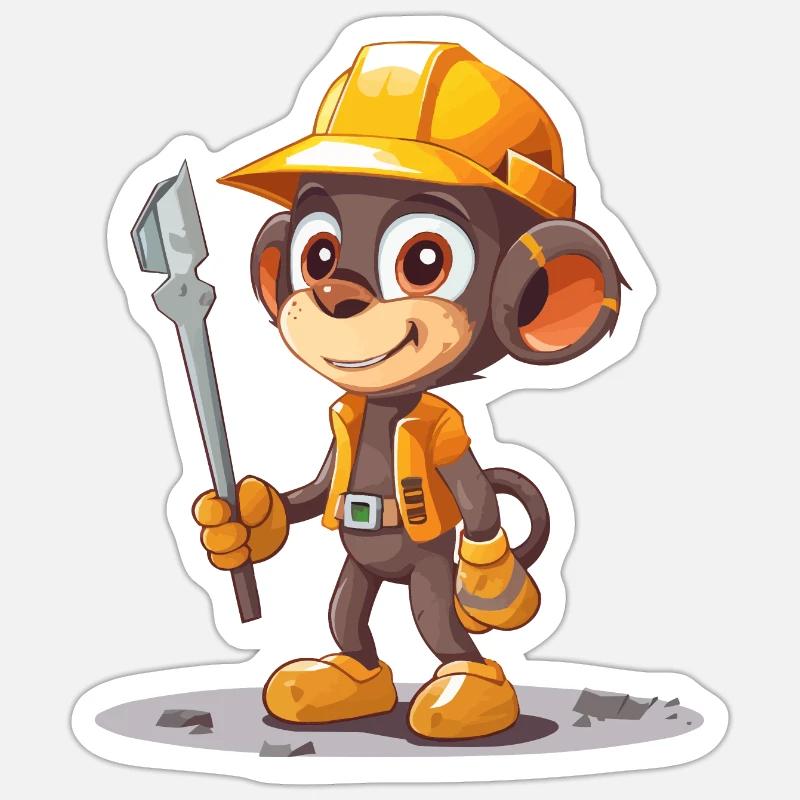 Bau-Affe - Sticker Größe S (10 x 10 cm) - Mattweiß