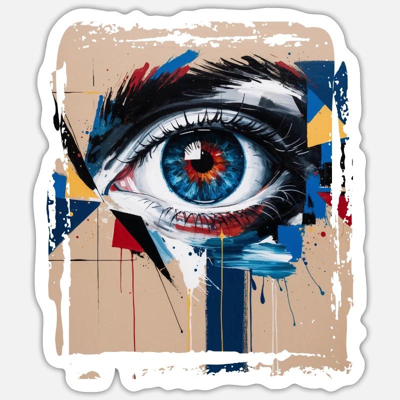 Abstraktes Auge, gemalt mit einem bunten Pinsel - Sticker Größe S (10 x 10 cm) - Mattweiß