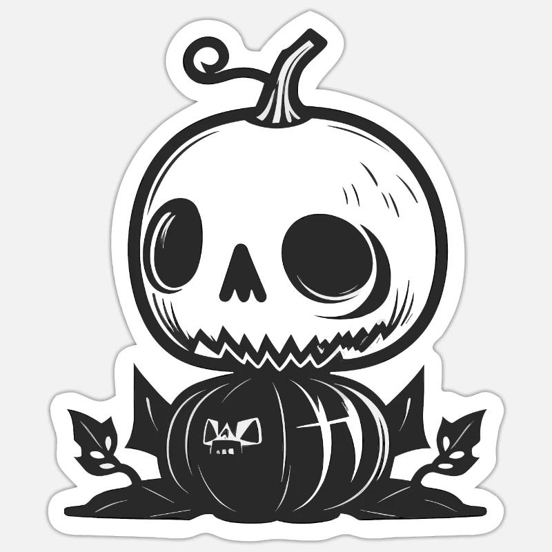Beauté obsédante : Crâne avec citrouille - Sticker taille S (10 x 10 cm) - blanc mat