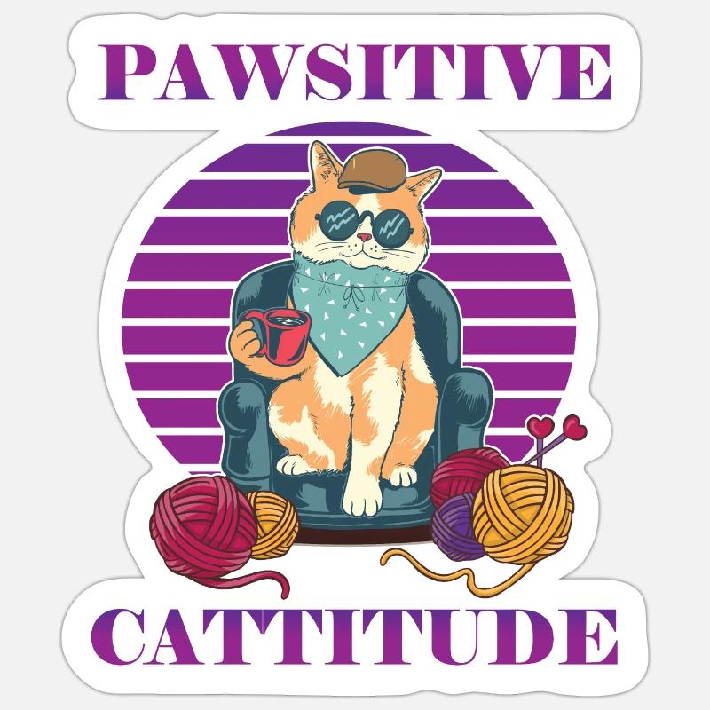 Pawsitive Cattitude - Sticker Größe S (10 x 10 cm) - Mattweiß