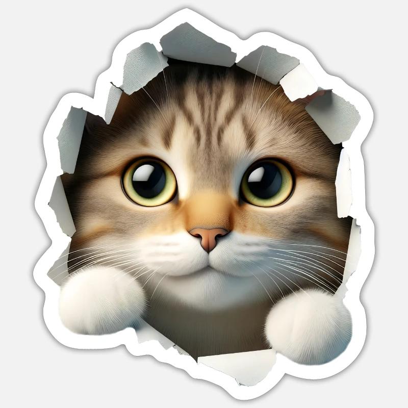 Cat in Hole 1 - Sticker size S (10 x 10 cm) - white matte