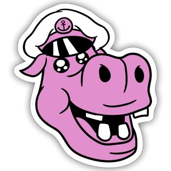 Nilpferd Kapitän Gesicht Lustig Süß Cartoon Comic - Sticker Größe S (10 x 10 cm) - Mattweiß - Vorne