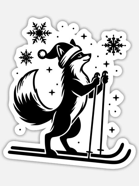 Weihnachtsfuchs auf Skiern - Sticker Größe S (10 x 10 cm) - Mattweiß