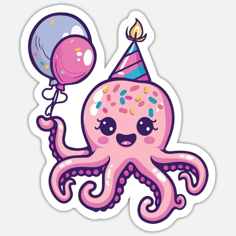 Octopus Birthday Comic Cute - Sticker size S (10 x 10 cm) - white matte