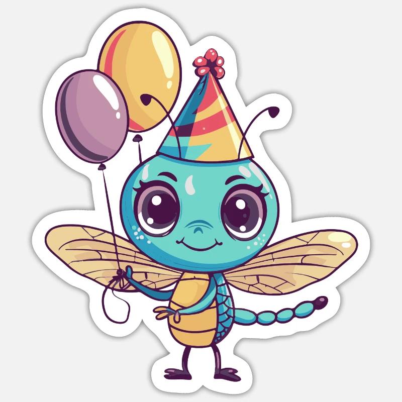 Libelle Geburtstag Comic Niedlich Sticker Größe S (10 x 10 cm)