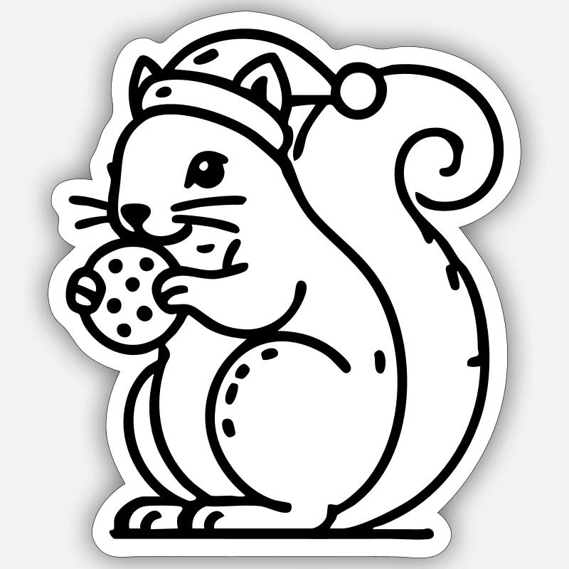 Écureuil avec chapeau et biscuit Noël Sticker taille S (10 x 10 cm)