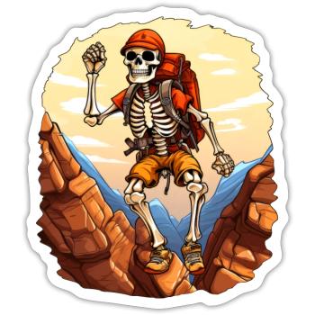 Skelett Wandern / Bergsteiger Skelette - Sticker Größe S (10 x 10 cm) - Mattweiß - Vorne