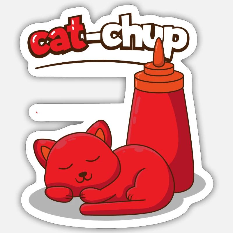 CatChup Katze, Geschenk Katze - Sticker Größe S (10 x 10 cm) - Mattweiß