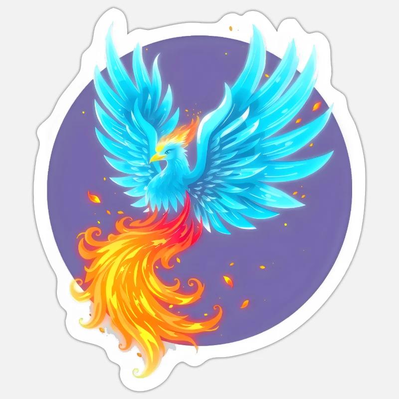 Cooler blau brennender Phönix - Sticker Größe S (10 x 10 cm) - Mattweiß