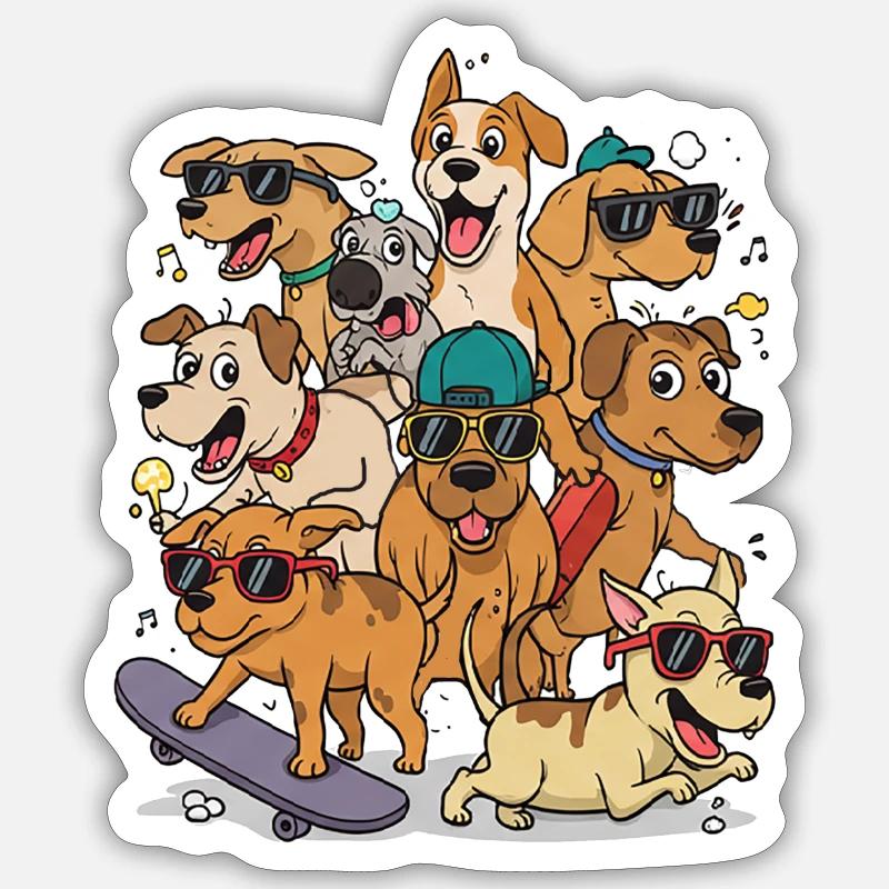Glückliche Hunde - Sticker Größe S (10 x 10 cm) - Mattweiß