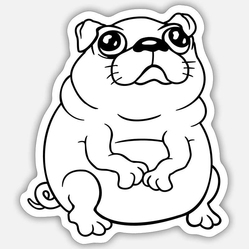 Mops Hund Sitzt Klein Betteln Dick Guckt Traurig Sticker Größe S (10 x 10 cm)