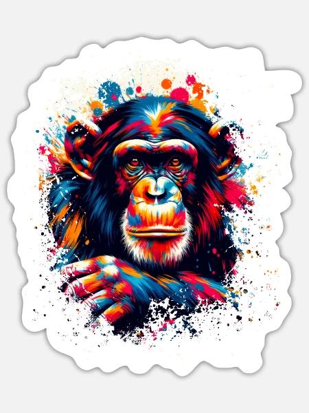 Bunter Schimpanse Kunstwerk Schimpansen - Sticker Größe S (10 x 10 cm) - Mattweiß