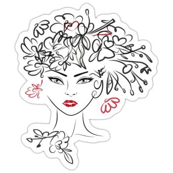 Frauenkopf mit Blüten - Sticker Größe S (10 x 10 cm) - Mattweiß - Vorne