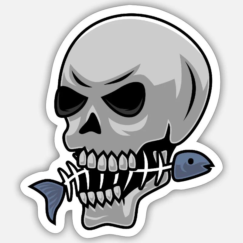 Crâne de pêche avec poisson - Sticker taille S (10 x 10 cm) - blanc mat