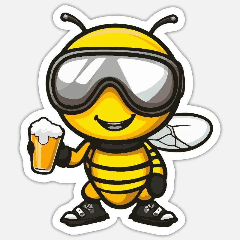 Biene Apres Ski Bier - Sticker Größe S (10 x 10 cm) - Mattweiß