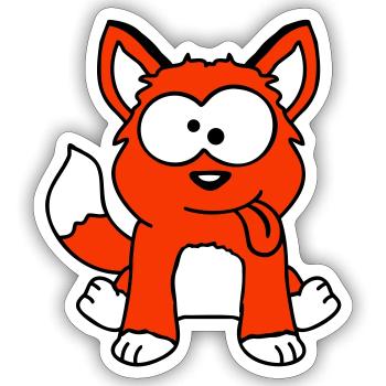 chien renard drôle grimace plisser la langue - Sticker taille S (10 x 10 cm) - blanc mat - Devant