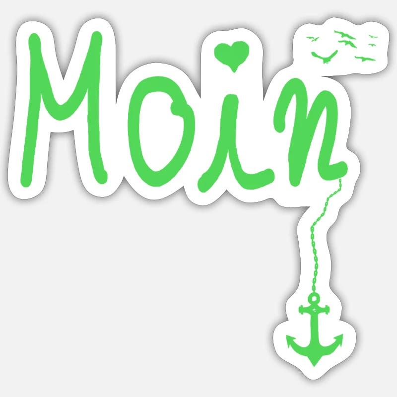 Moin Sticker Begrüßung Moin mit Möwe - Sticker Größe S (10 x 10 cm) - Mattweiß