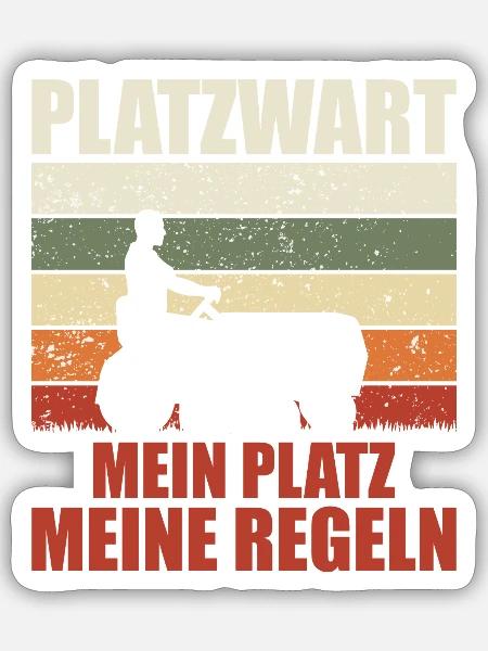 Platzwart Garten Rasenmäher Geschenk - Sticker Größe S (10 x 10 cm) - Mattweiß