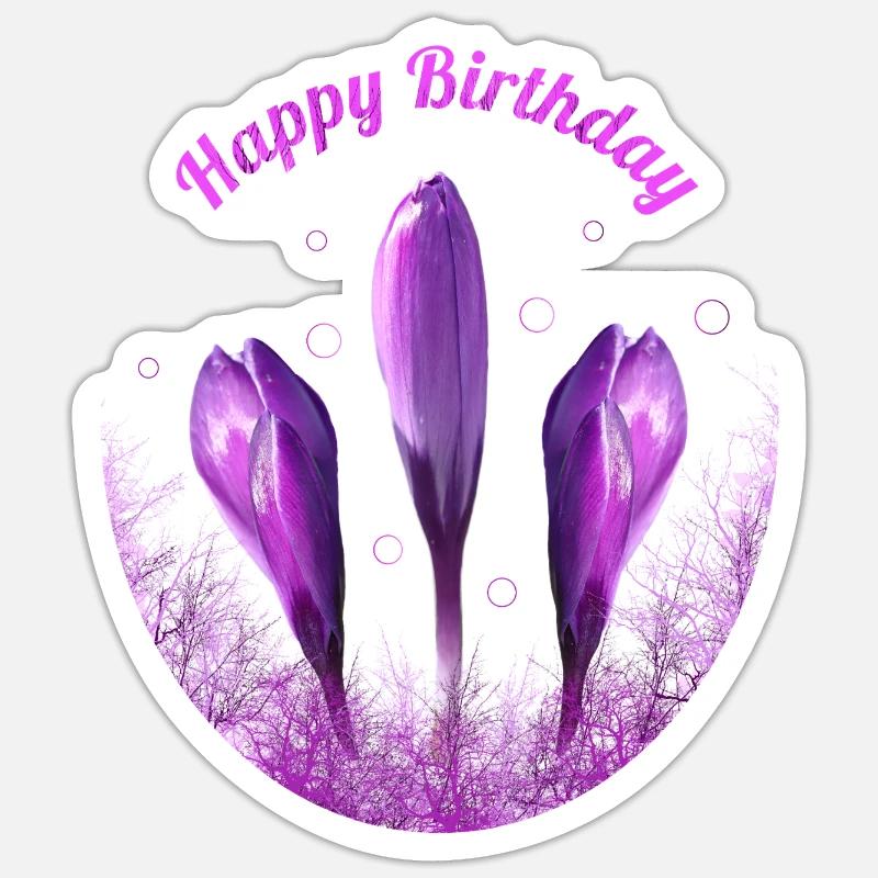 Crocus Joyeux Anniversaire Fleurs - Sticker taille S (10 x 10 cm) - blanc mat