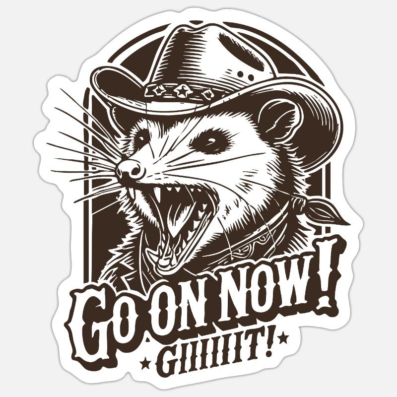 Vintage Go On Now Git Lustiger Cowboy Opossum Meme - Sticker Größe S (10 x 10 cm) - Mattweiß