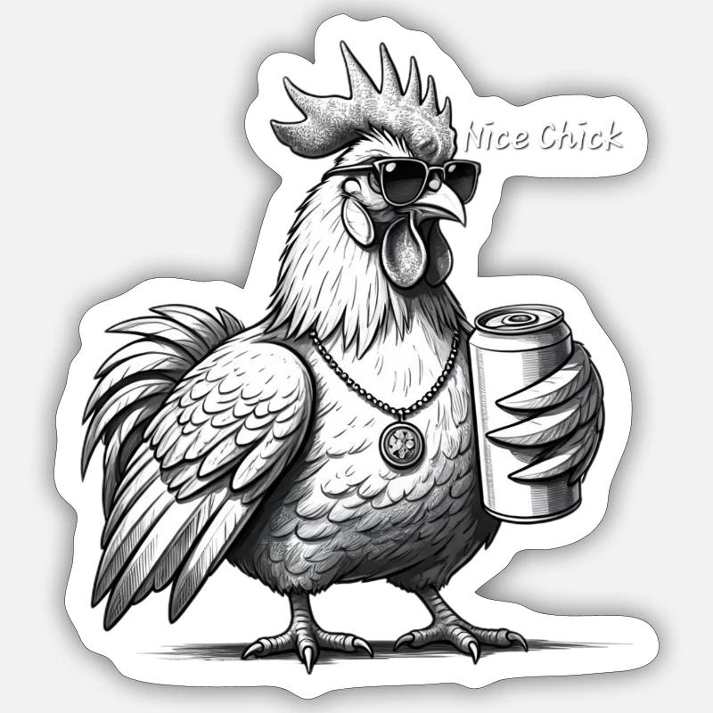 Cool Cock Nice Chick - Sticker Größe S (10 x 10 cm) - Mattweiß