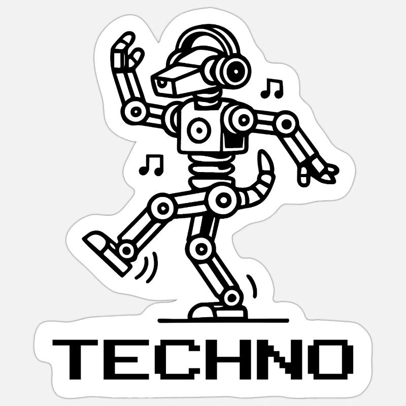 Chien robot dansant - Techno Rave Design - Sticker taille S (10 x 10 cm) - blanc mat